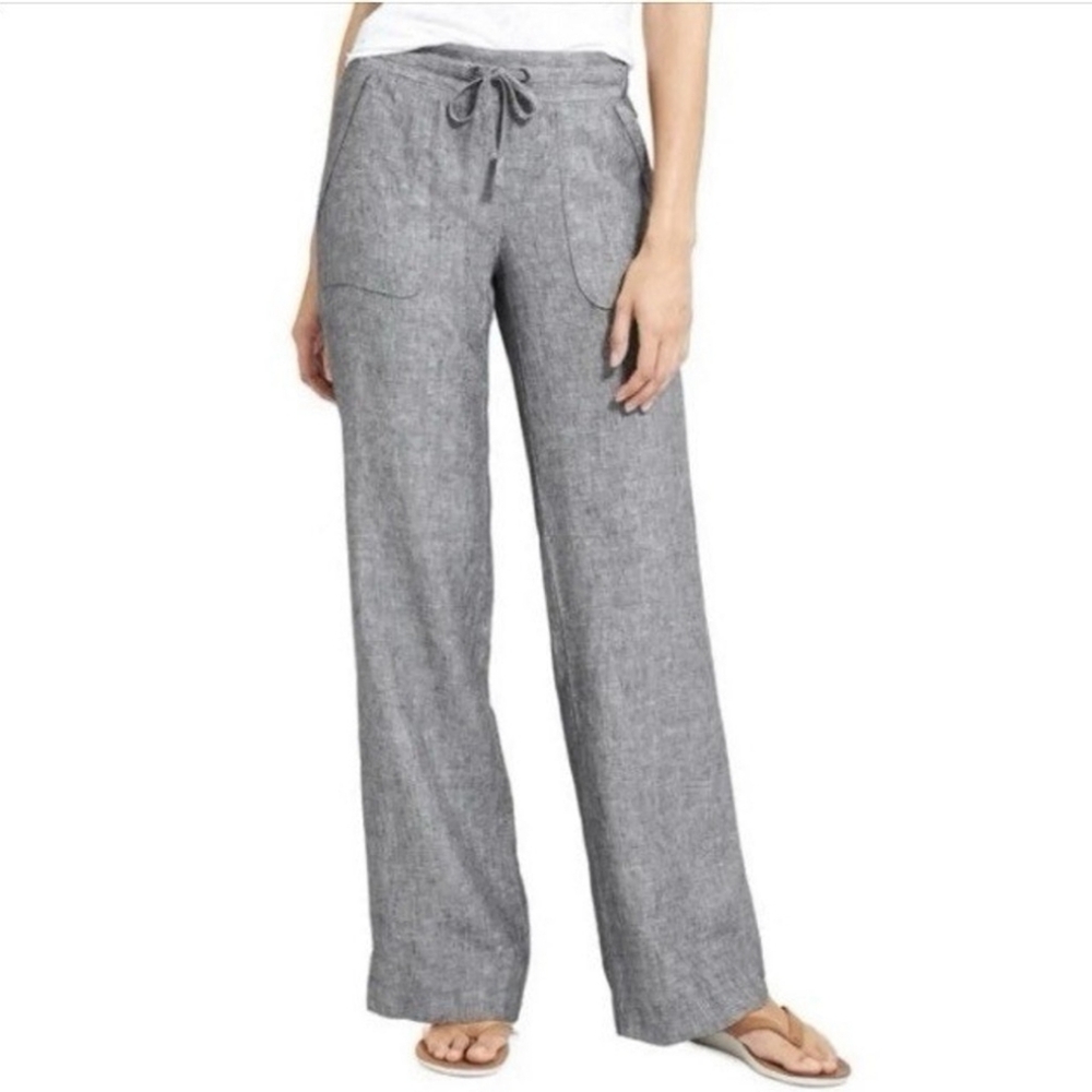 Athleta Heathered Linen Wide Leg Drawstring Pants Gray Size 6 NWT